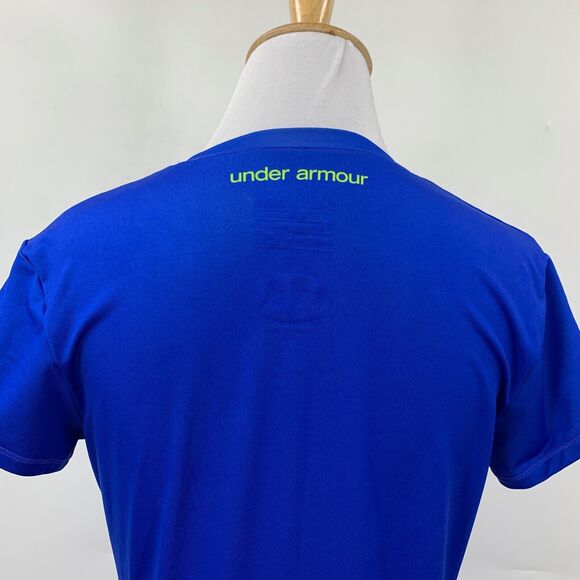 Under Armour T Shirt Women S Small Surf Blue Fitted Batman Logo Heatgear Wicking - Picture 6 of 12